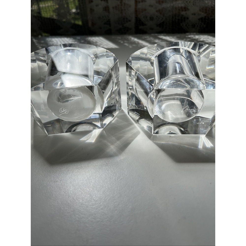 Vintage Oleg Cassini Crystal Cut Lotus Votive Elegant Candle Holder Signed Set - Picture 6 of 8
